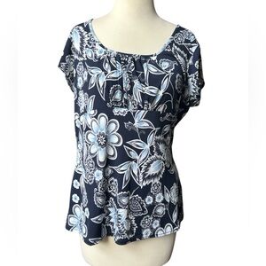 Van Heusen Navy and White Floral Blouse